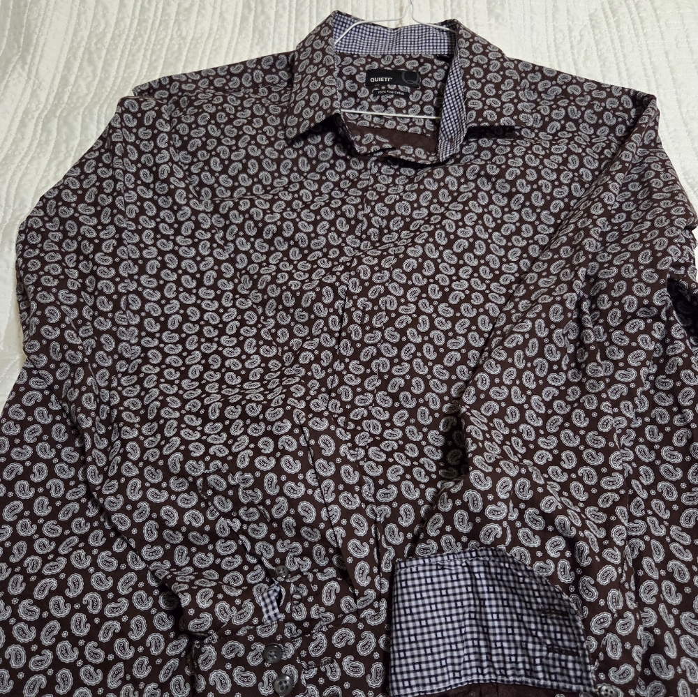 Quinn Men's Brown Paisley Dress Shirt with White Pattern